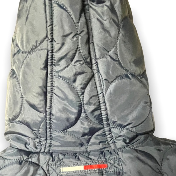 Vintage Tommy Hilfiger Light Weight Hooded Puffer Vest Navy Red Circle Pattern - Picture 9 of 14